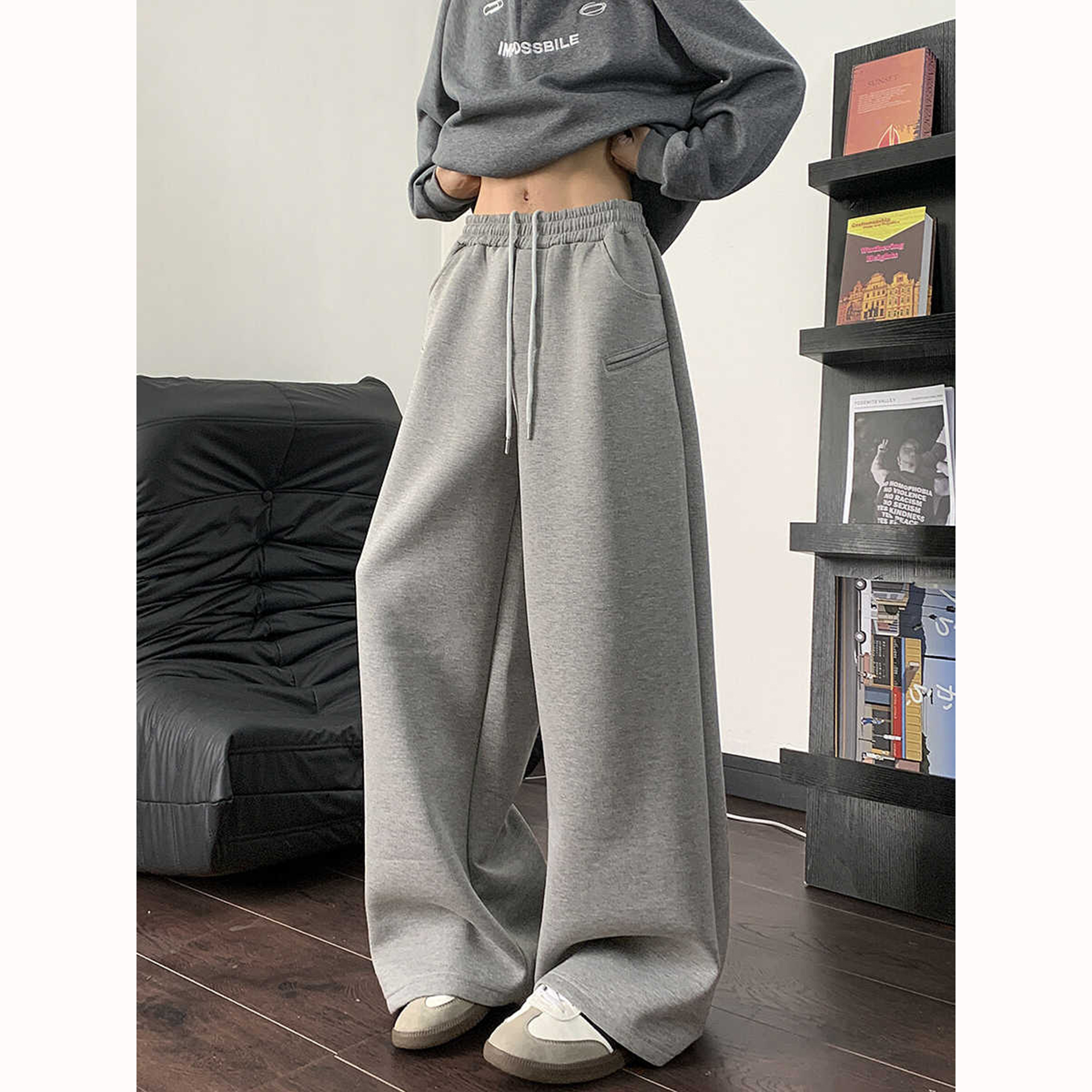 纯色cleanfit宽松中腰设计感直筒