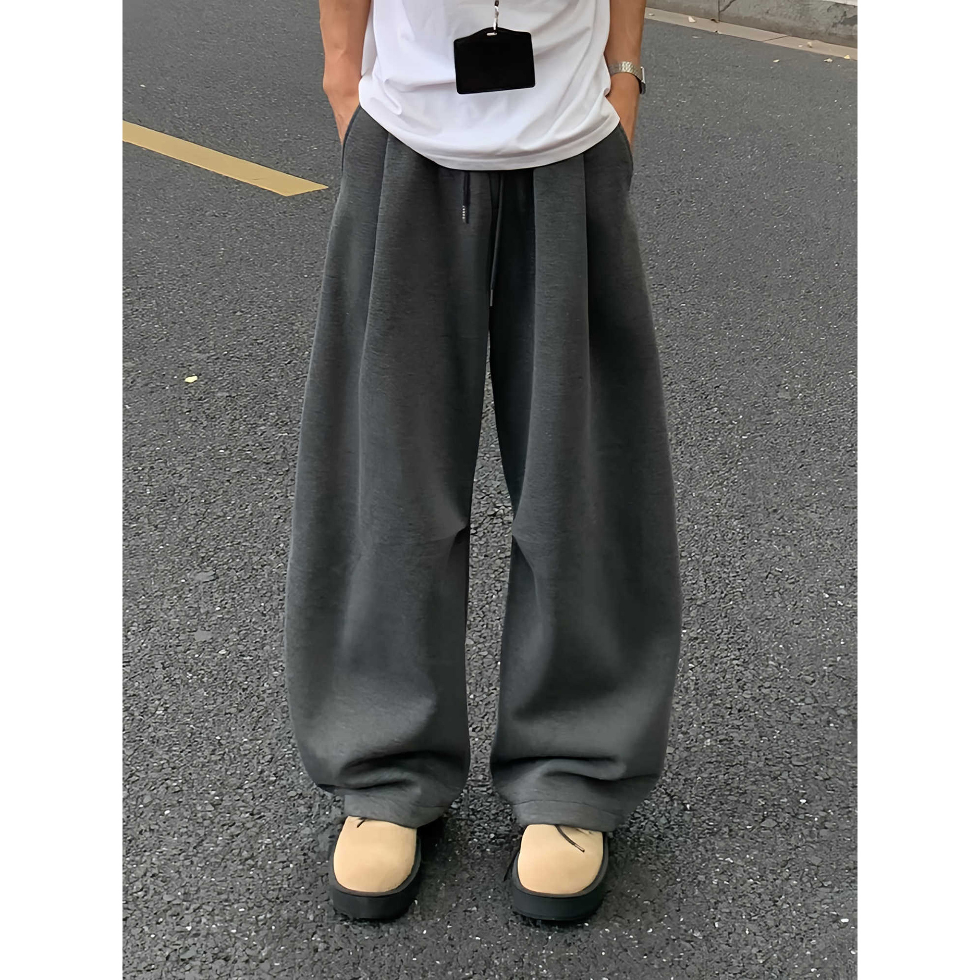 秋冬弯刀卫裤男款美式复古设计感帅气长裤子直筒阔腿休闲运动裤男