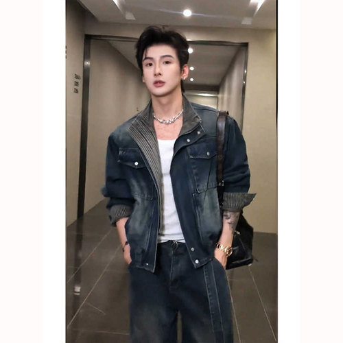 水洗牛仔短款宽松潮牌工装夹克