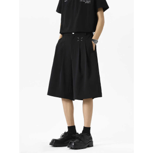 男女潮牌学院风中裤 夏季 五分裤 宽松阔腿短裤 子 日系复古休闲短西裤