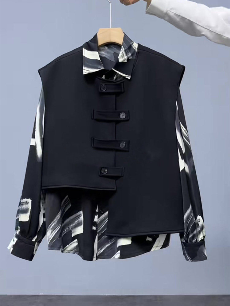 春季暗黑系不规则设计感工装痞帅马甲男士宽松上衣帅气衬衫一套装,男装,衬衫,淘宝优惠券,粉丝福利购,淘宝优惠卷