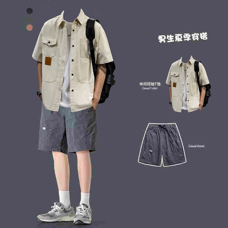 夏季工装短袖衬衫美式复古休闲