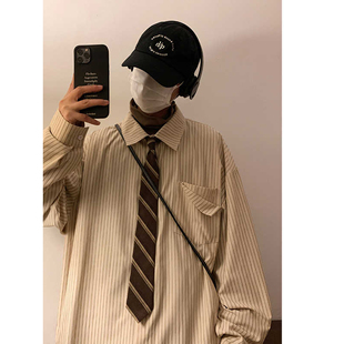 日系cityboy衬衫男长袖春秋高级感竖条纹衬衣vintage薄款百搭外套