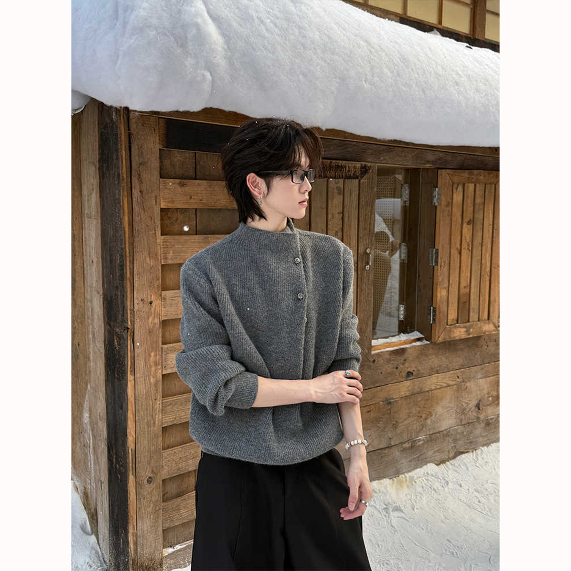 秋冬设计感半高领针织衫男装秋冬季潮牌cleanfit小众休闲毛衣外套,男装,针织衫/毛衣,淘宝优惠券,粉丝福利购,淘宝优惠卷