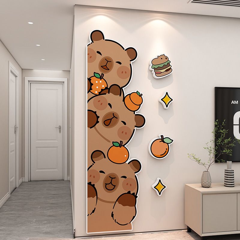 儿童房门贴床头布置创意雪弗板卡皮巴拉墙贴奶茶店装饰用品拼贴画