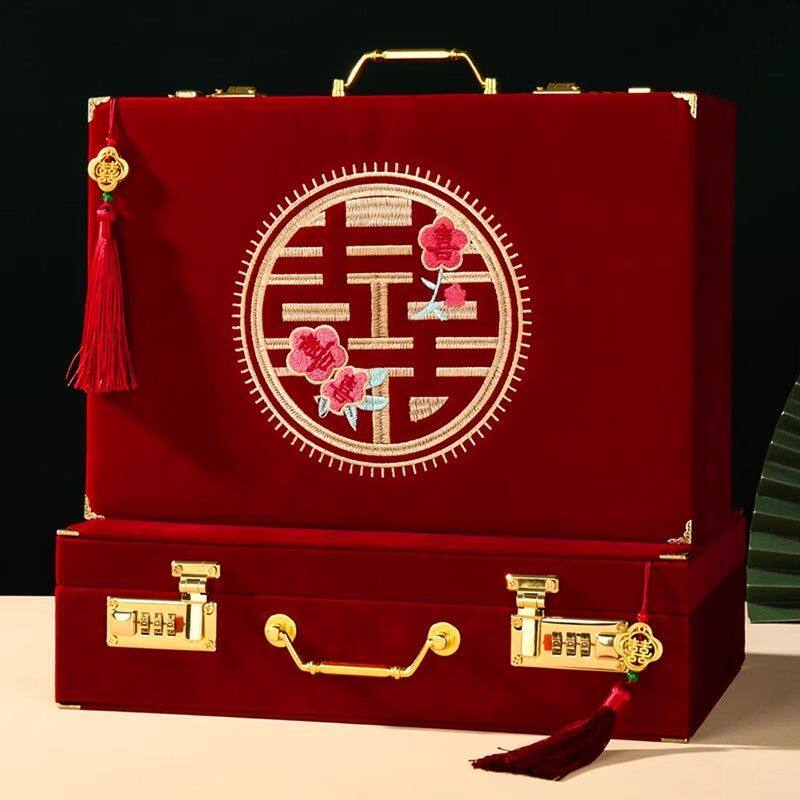 高级感礼金箱彩礼箱30万订婚提亲聘礼箱子现金木质彩礼盒结婚专用图片