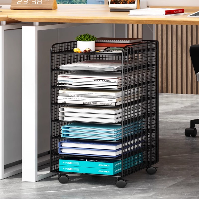 办公室文件架落地书架分层置物架多层可移动带轮小推车桌下收纳柜