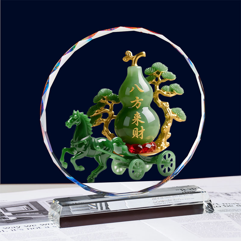 水晶葫芦摆件八方来财客厅玄关装饰品马拉葫芦乔迁新居礼品