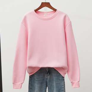 秋冬新款 外套宽松加绒加厚原宿BF风圆领纯色卫衣春学生男女情侣装