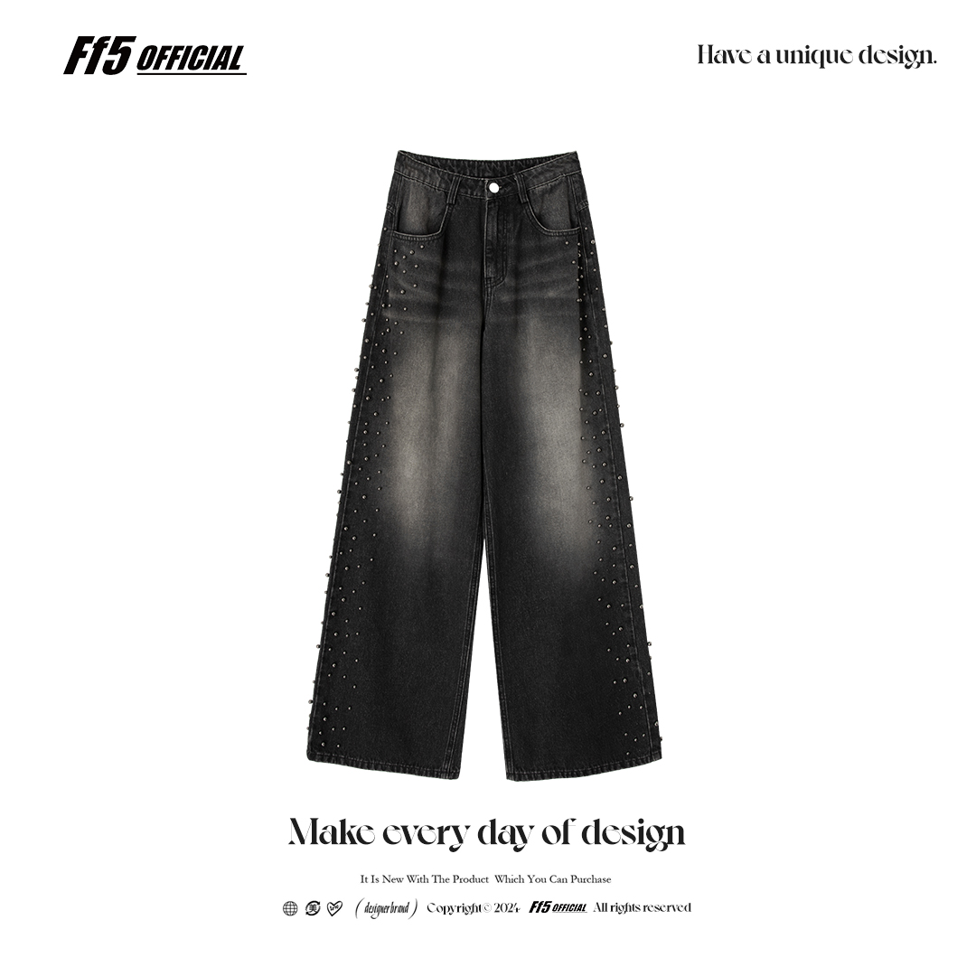 FF5 9.19 20:00【新品95折】水洗铆钉宽松阔腿裤