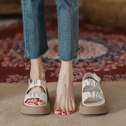 Летние сандалии, универсальная обувь на платформе, 2022 года, из натуральной кожи, в корейском стиле, популярно в интернете