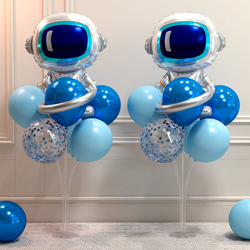 儿童宝宝生日周岁背景装饰太空宇航员派对卡通气球立柱路引布置用