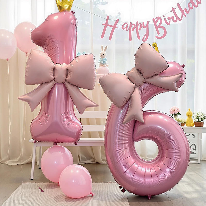 小红书40寸粉色皇冠数字铝箔气球儿童宝宝周岁生日快乐派对拍照用