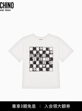 Moschino/莫斯奇诺 儿童格子泰迪熊印花棉质T恤