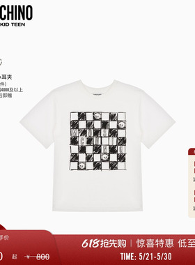 Moschino/莫斯奇诺 儿童格子泰迪熊印花棉质T恤