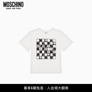 【礼物】Moschino/莫斯奇诺 儿童格子泰迪熊印花棉质T恤
