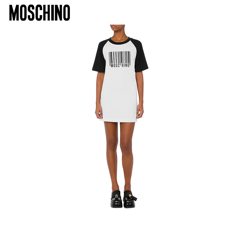 Moschino/莫斯奇诺 春夏 女士条形码交锁编织插肩袖连衣裙