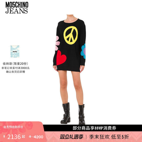 【礼物低至5折】M05CH1N0 JEANS  女士正面刺绣长袖连衣裙