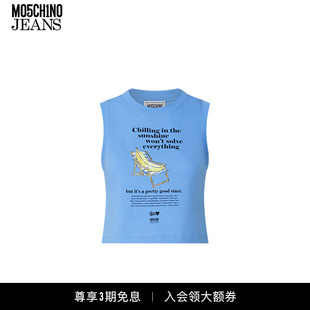 女士泽西风海报图案印花无袖 T恤 JEANS M05CH1N0