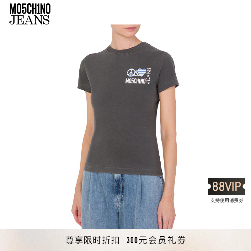 【季末折扣】M05CH1N0 JEANS 25春夏 爱与和平图案印花修身T恤