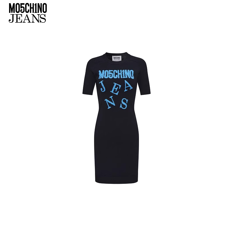 M05CH1N0 JEANS  女士提花修身短袖包臀针织连衣裙MOSCHINO