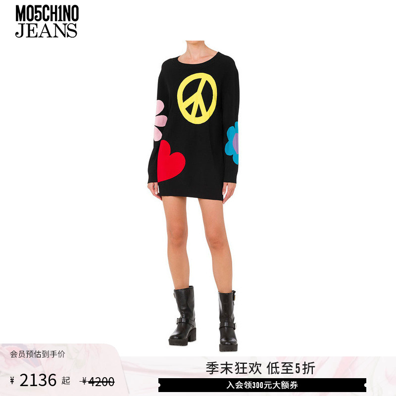 M05CH1N0 JEANS  女士正面刺绣长袖连衣裙 MOSCHINO