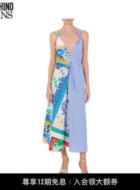 【礼物】M05CH1N0 JEANS  女士V领条纹棉府绸吊带连衣裙