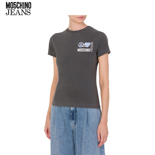 M05CH1N0 JEANS  爱与和平图案印花修身T恤