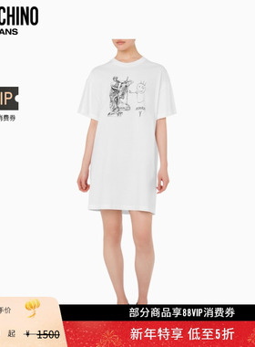 【礼物会员5折起】Moschino Jeans  女士印花棉质连衣裙圆领T恤裙