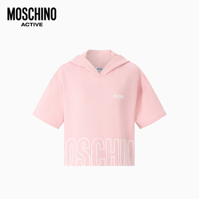 【季末特惠】Moschino Active 26早春女士徽标装饰连帽短袖卫衣