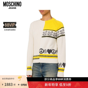 Jeans女士羊毛混纺复古印花毛衣 Moschino 礼物会员5折起