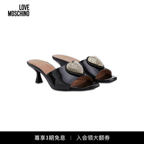 镶钻爱心装饰高跟穆勒鞋moschino