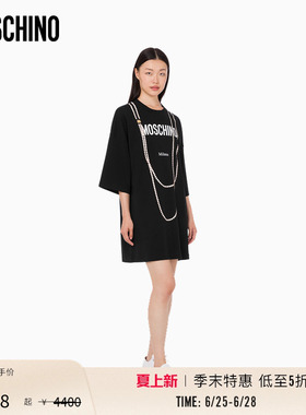 【季末特惠】Moschino/莫斯奇诺26早春女士珍珠项链图案连衣裙