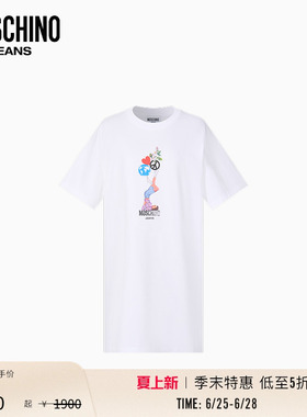 【季末特惠】Moschino Jeans 26早春 女士落肩印花设计T恤连衣裙