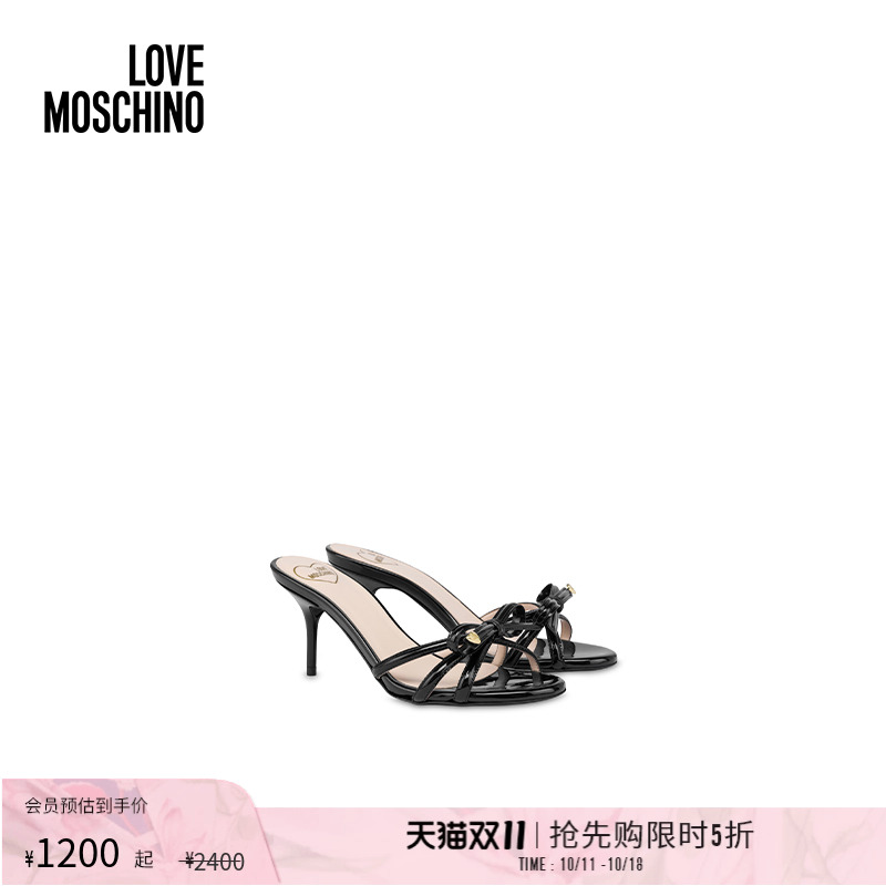 「线上专享」Love Moschino 25早春 Sleek Bow漆皮高跟凉鞋