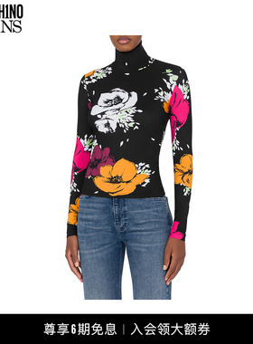 【礼物】M05CH1N0 JEANS 女士印花时尚紧身高领上衣