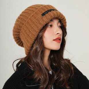 美式复古素颜遮脸帽子女秋冬季保暖显脸小包头堆堆冷帽针织毛线帽