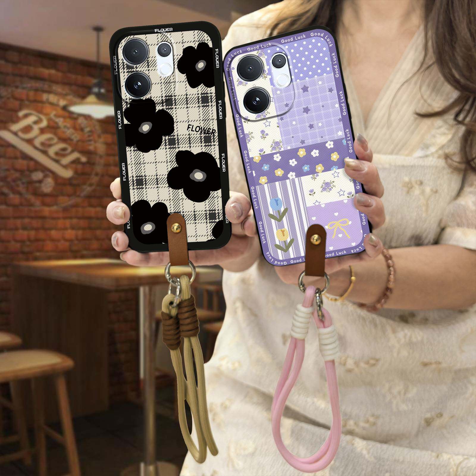 适用VIVO V70 5G手机壳女款散热简约硅胶质感腕带数码防尘花朵