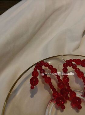 少女精致小众设计红色玻璃透明水晶超仙925耳钩无洞耳夹耳环女ins