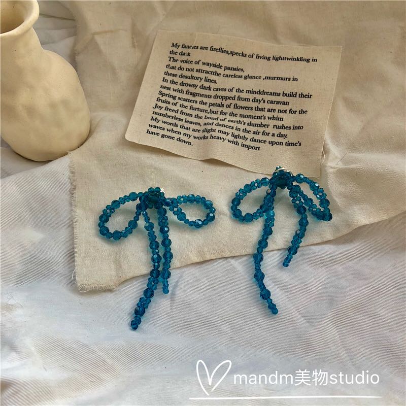 超仙蓝色显脸瘦无洞水晶蝴蝶结