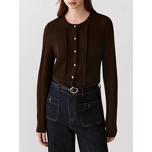 小禾女装2025秋季新款粗纺混纺羊绒针织开衫 简约高级感针织外套