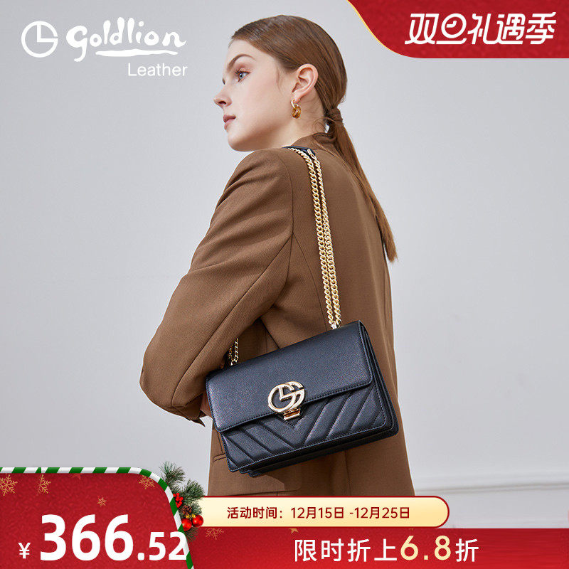 金利来女包2025年新款时尚链条真皮小方包轻奢小香风单肩斜挎包潮