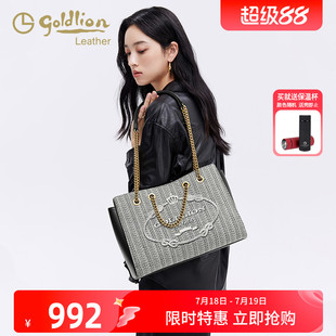 金利来高级轻奢刺绣女包托特包2025新款 百搭链条单肩手提包大容量