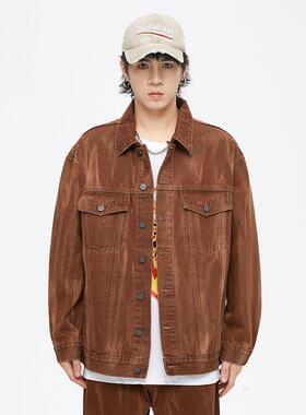 BYRG秋季新款美式休闲复古oversize扎染潮流耐磨阔型牛仔外套