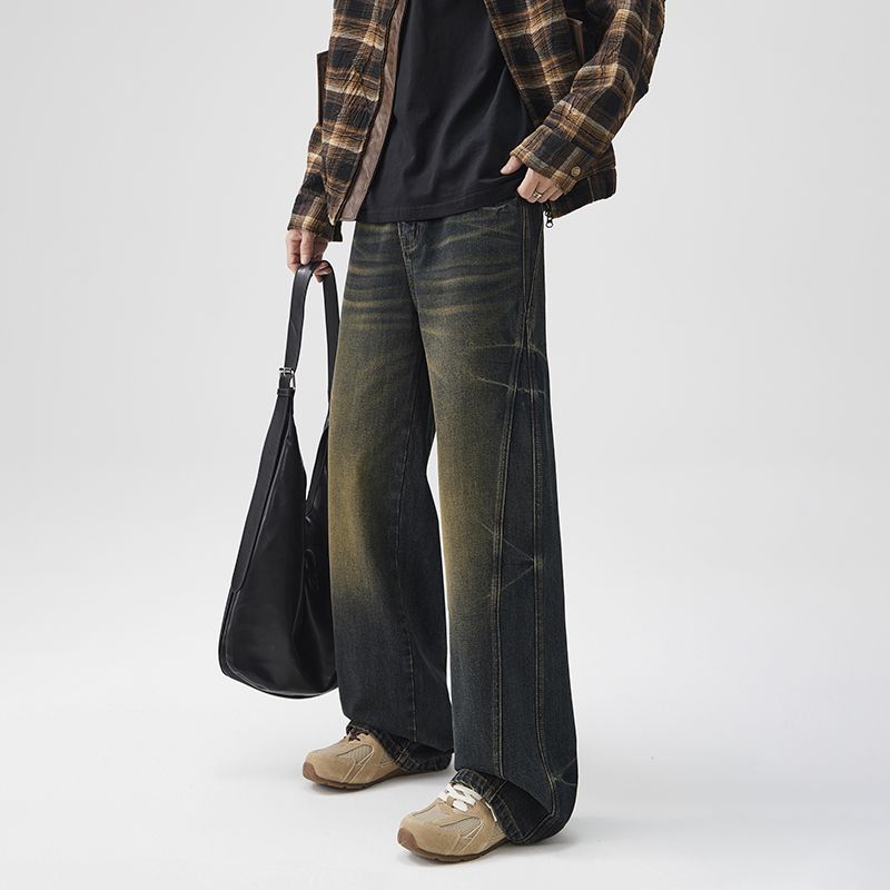 美式高街复古水洗牛仔裤男