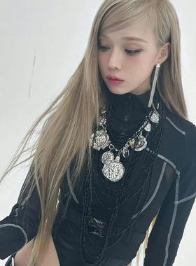 easpa金冬天同款Whiplash爱心硬币金属项链女士桃心吊坠锁骨链