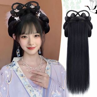 秋冬新款汉服假发半头古风盘发发髻造型古装假毛发箍包垫发明制