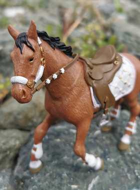 幼年马51553法国papo正品动物静态模型学生书桌摆件戴马鞍 骑乘马