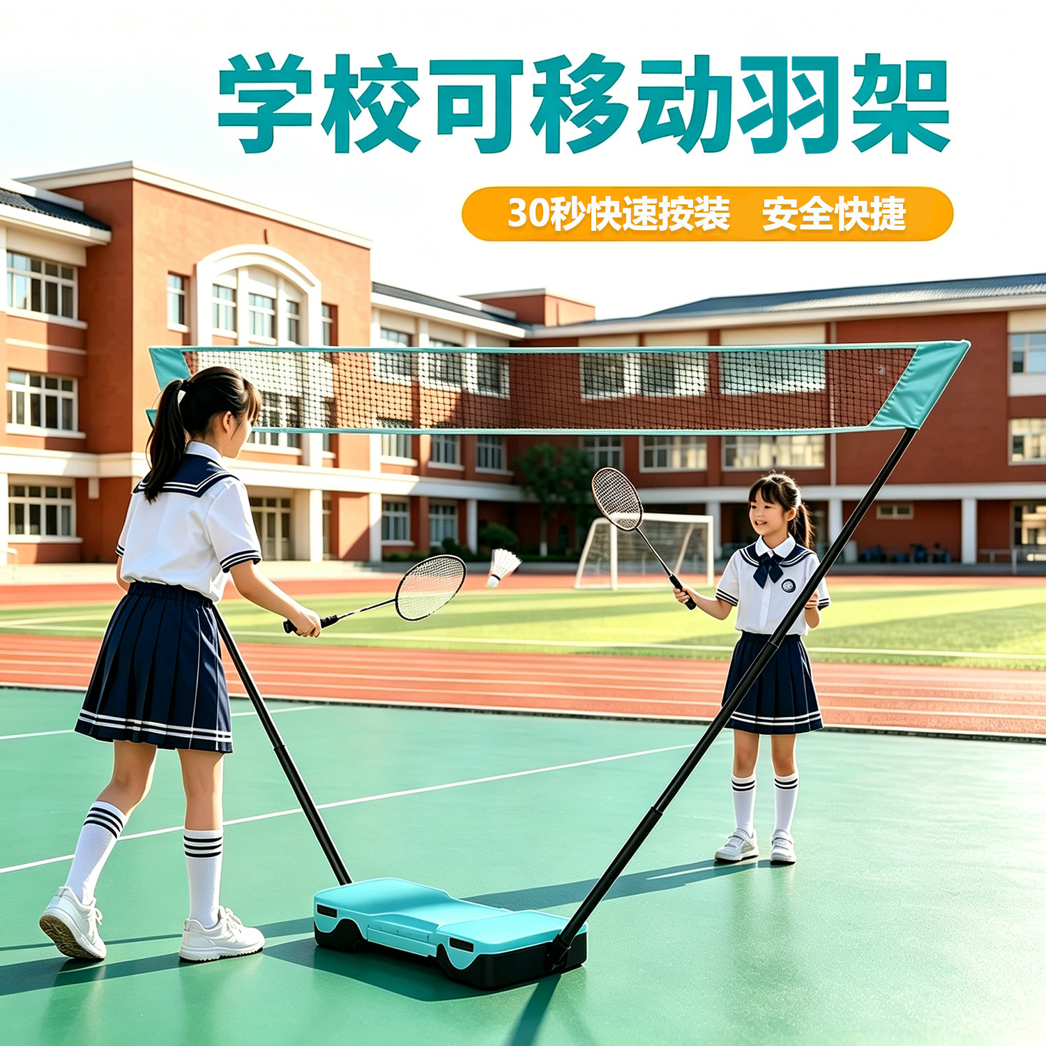 羽毛球网便携式网架学校家用训练支架户外简易移动标准折叠快开网