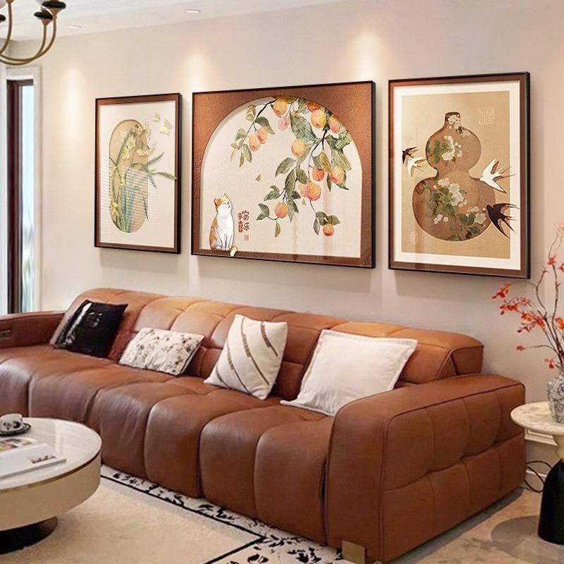 2025新款大白墙后壁画三联复古画